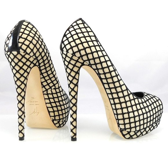 NIB$775 Giuseppe Zanotti Sharon Checked Platform Peep Toe Pump Heels 39 8 8.5 - Picture 15 of 16